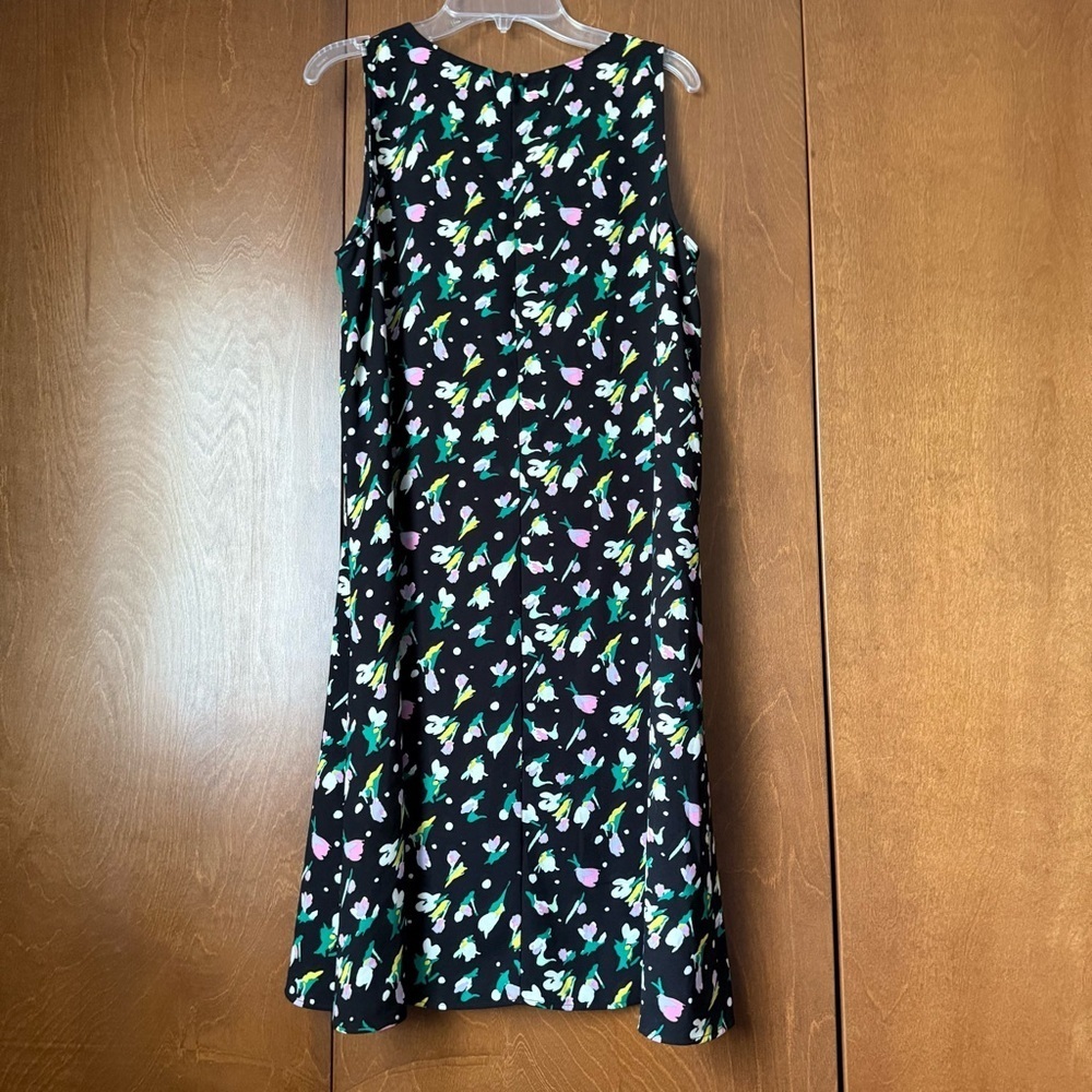 Halogen  EUC. Black Floral Sleeveless A-Line Back Zip Dress. Fun Fun Fun! - Picture 3 of 9